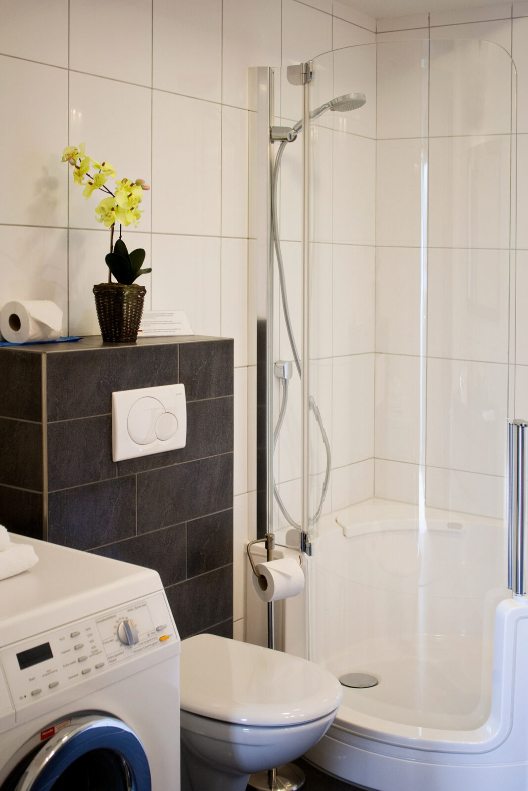 Badkamer van het appartement met douche